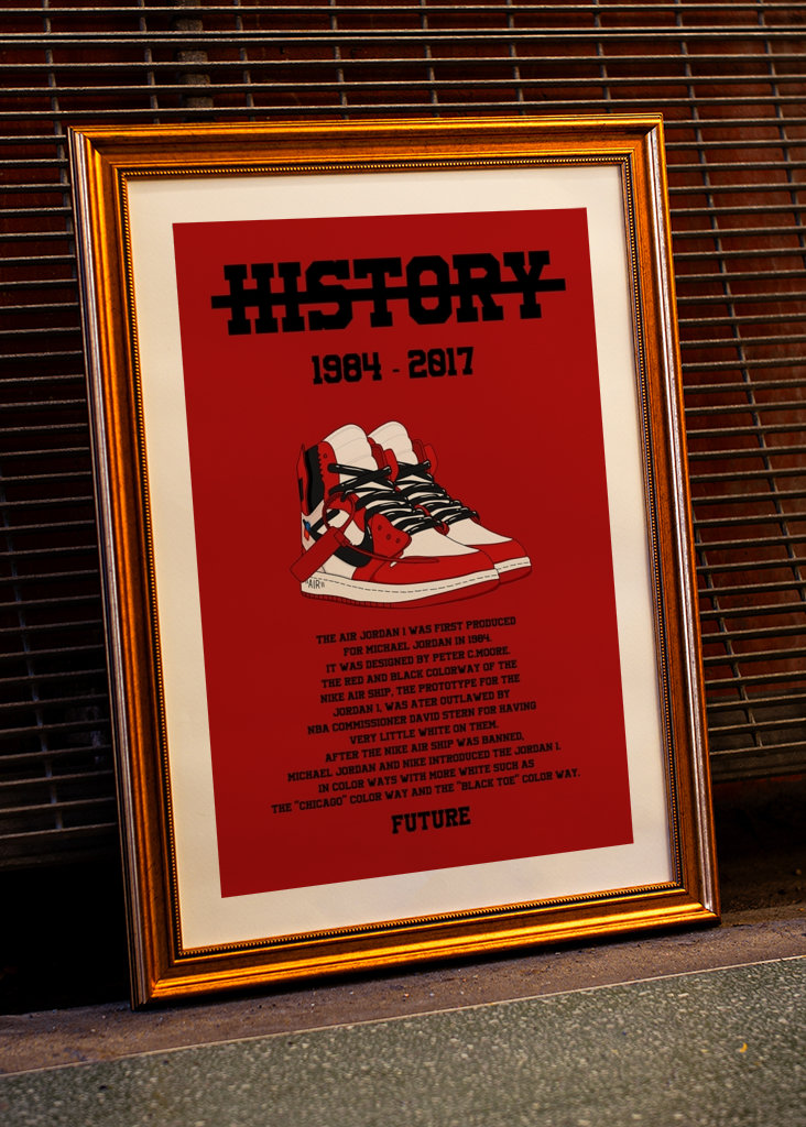 Historie Jordan 1 rød off white