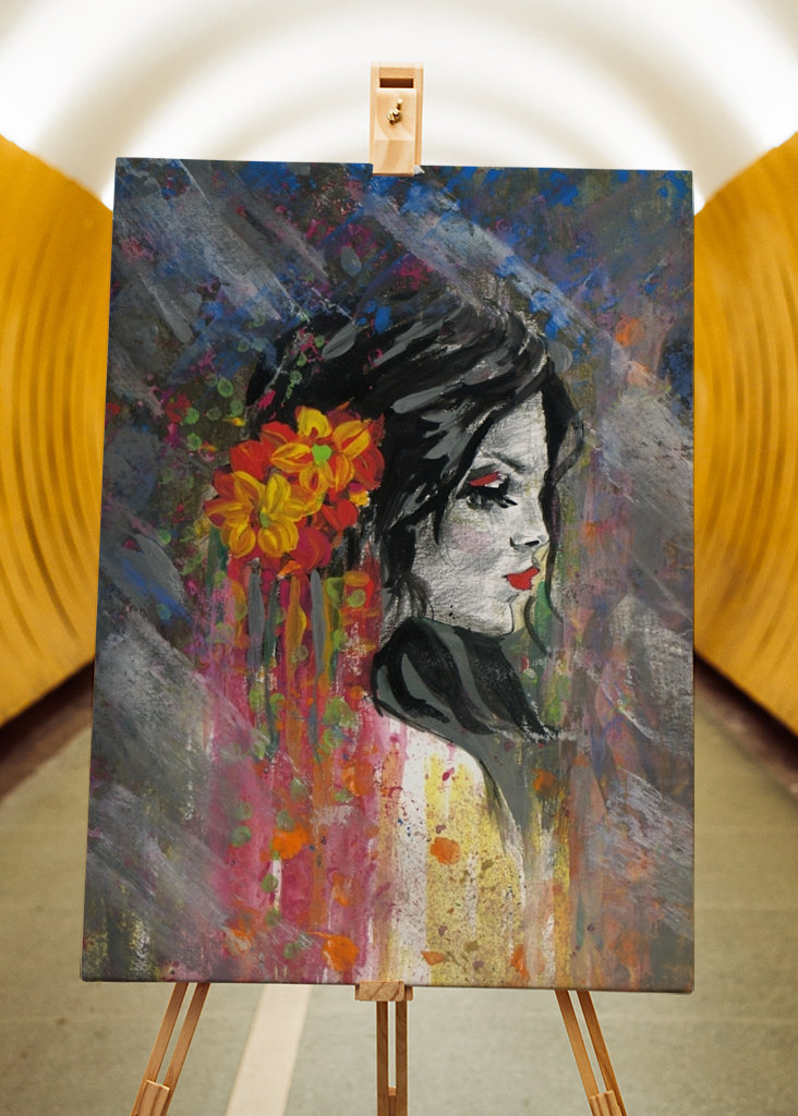 women face with flowers 