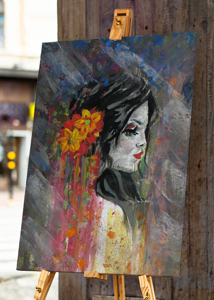 women face with flowers 