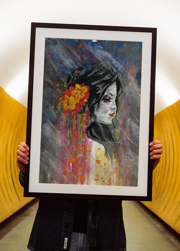 women face with flowers 