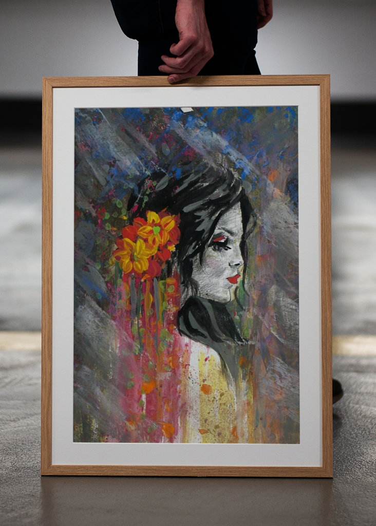 women face with flowers 