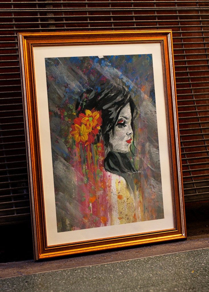 women face with flowers 