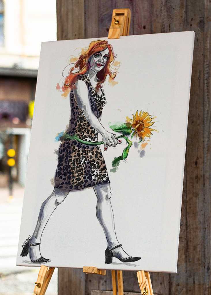 Frau mit Sonnenblume