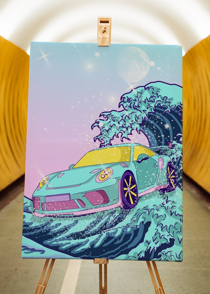 car and wave aesthetic