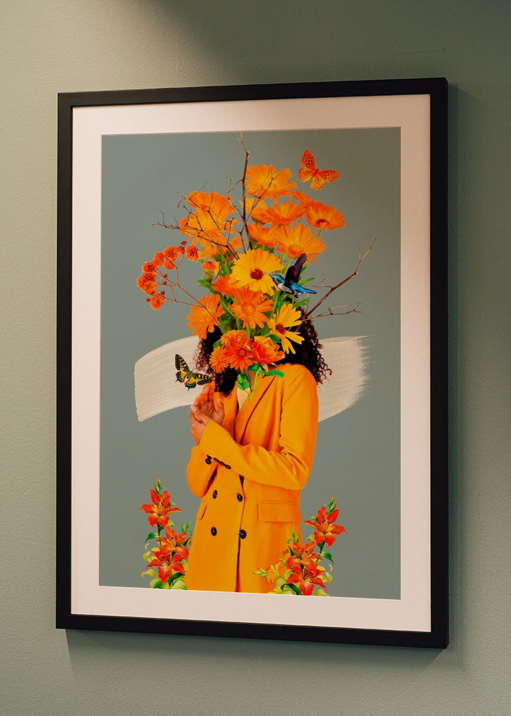 gelbe blumen collage frau