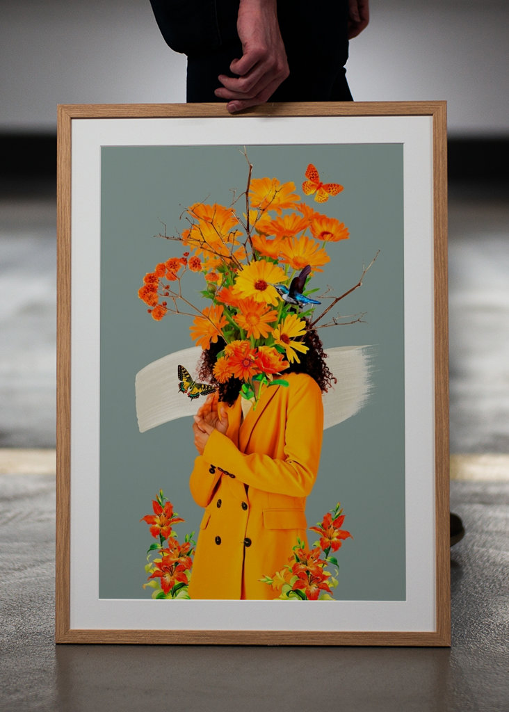 gelbe blumen collage frau