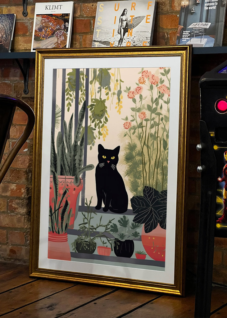 Black Cat with Plants