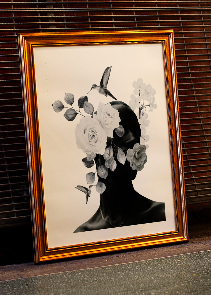 surrealistische collage schwarzer mann