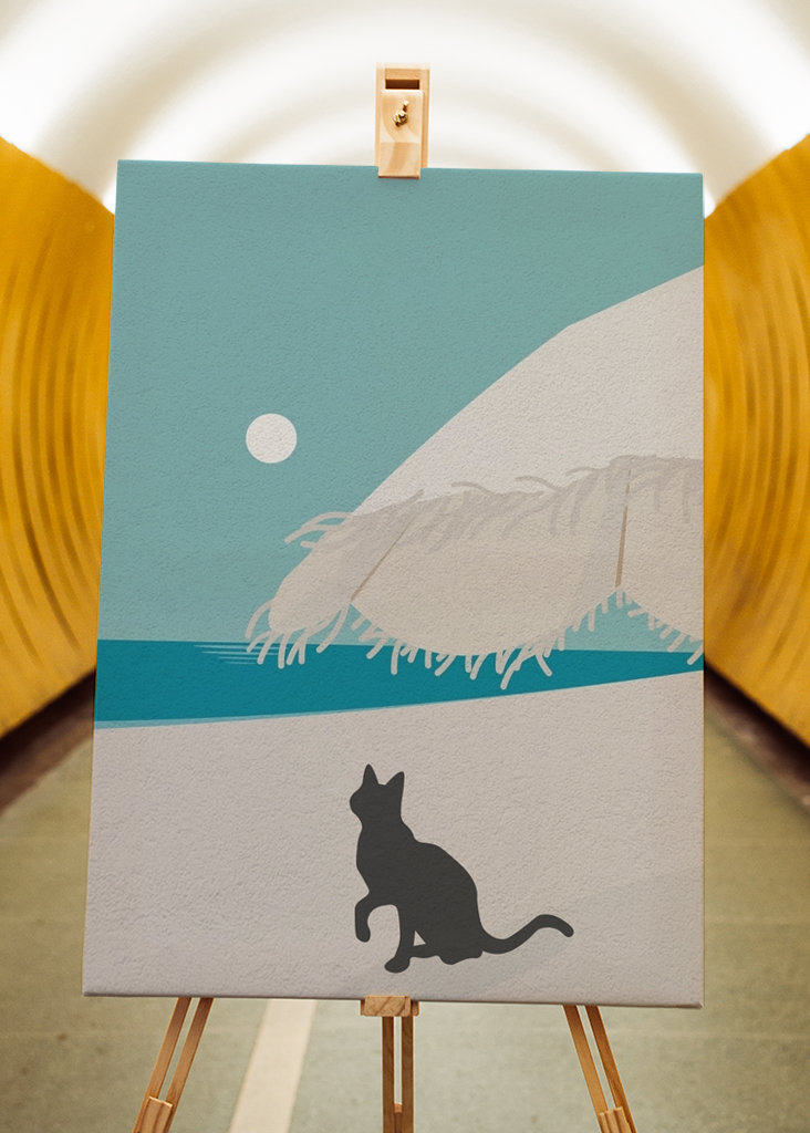 Roztomilá kočka na pláži