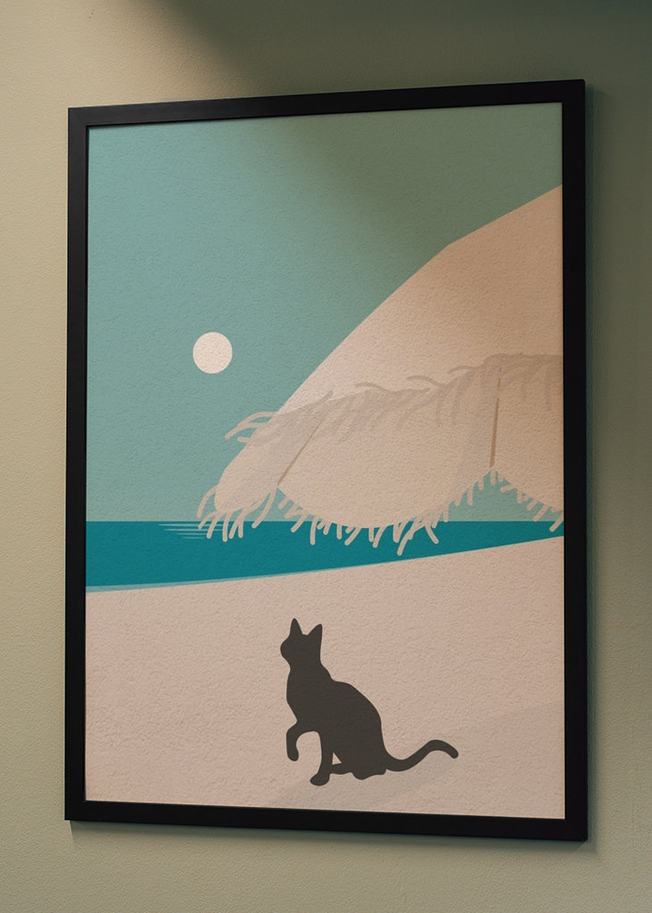 Roztomilá kočka na pláži