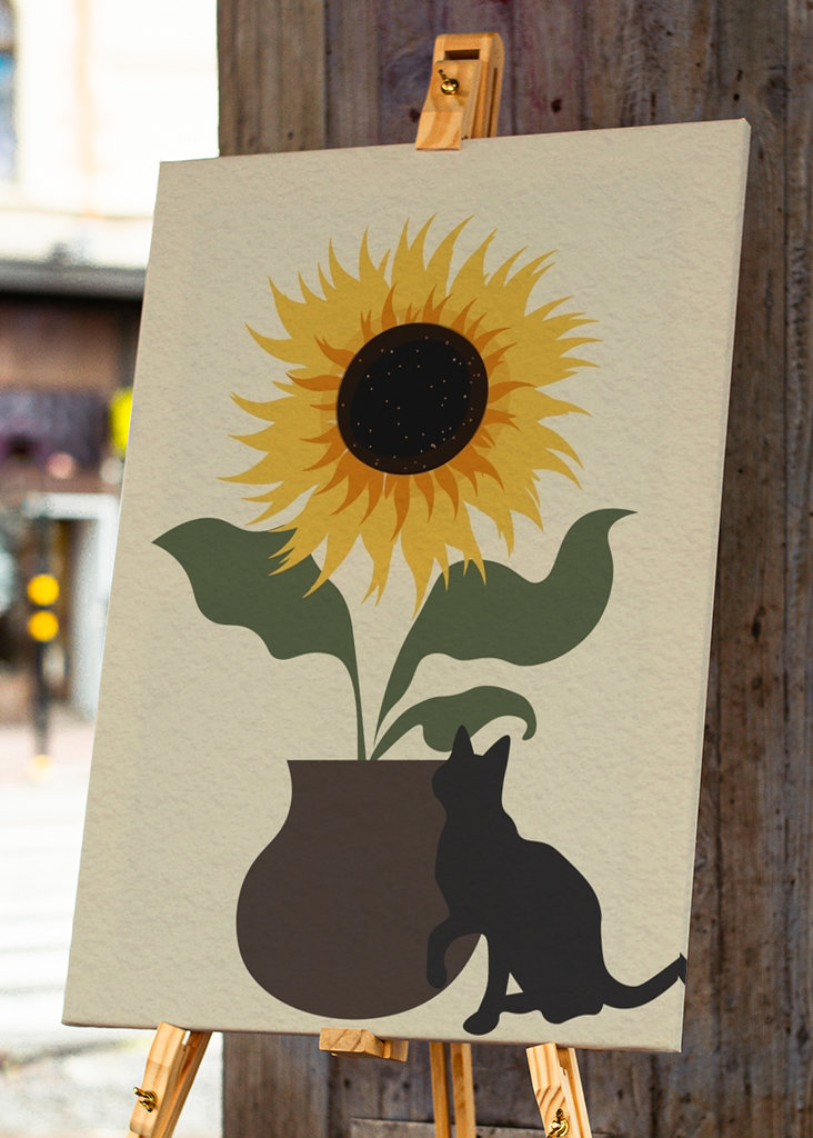 Cat and sunflower pot
