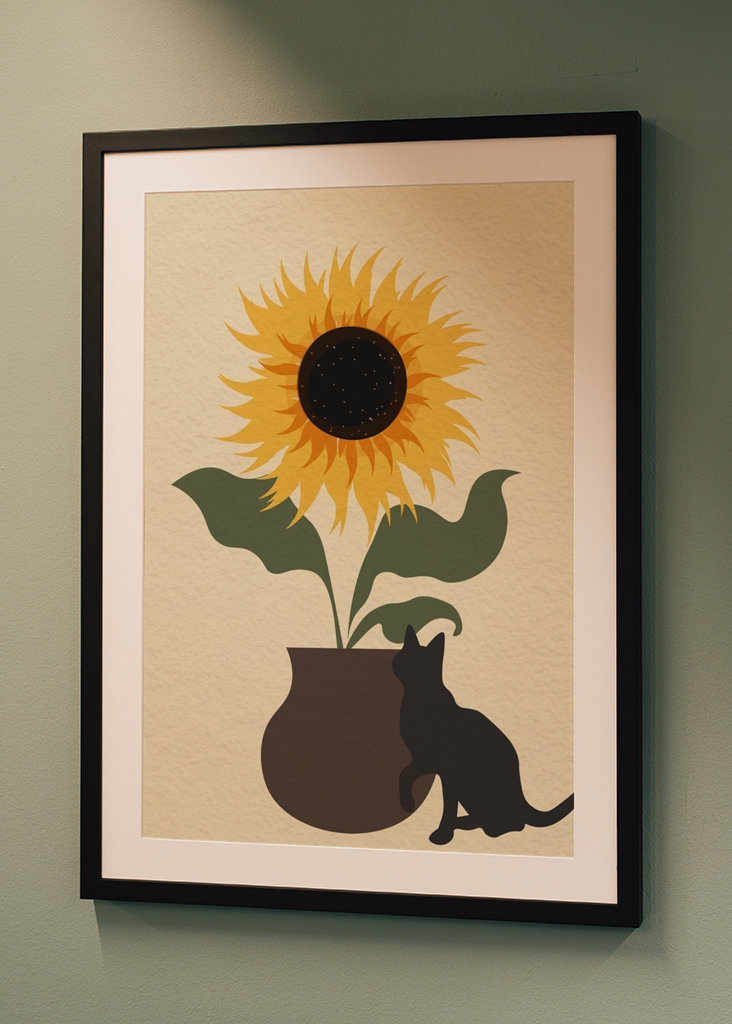 Cat and sunflower pot