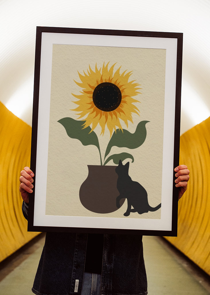 Cat and sunflower pot