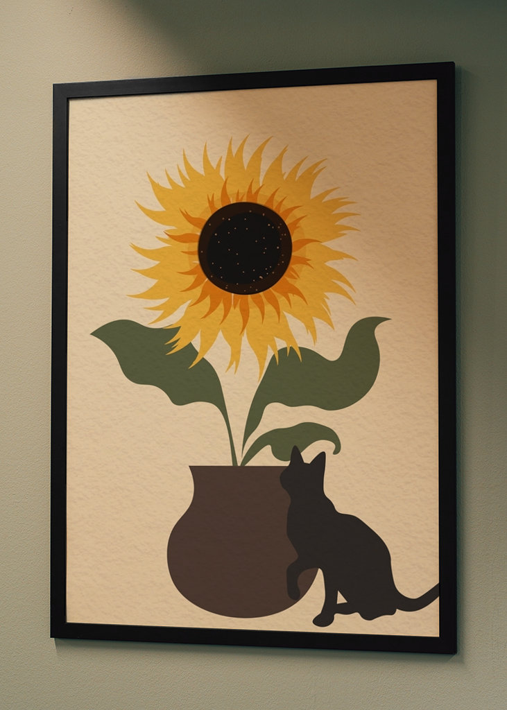 Cat and sunflower pot