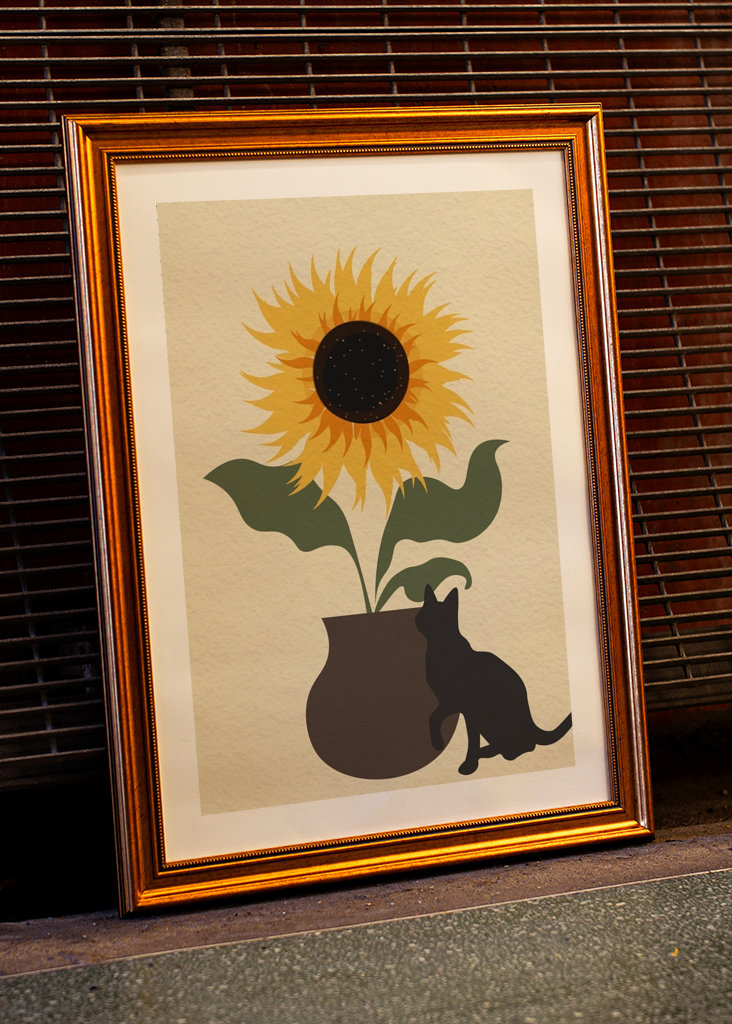 Cat and sunflower pot
