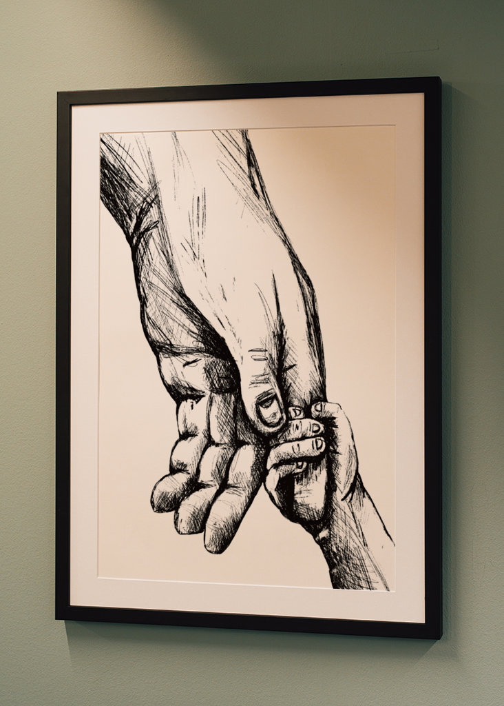 Držení se za ruce kresba inkoustovým perem 