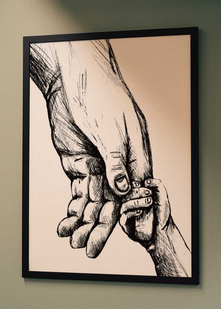 Držení se za ruce kresba inkoustovým perem 