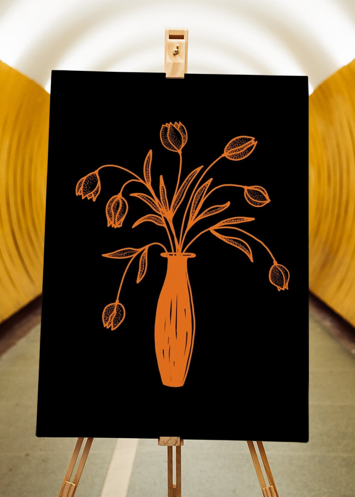Tulips In Vase Orange Black 