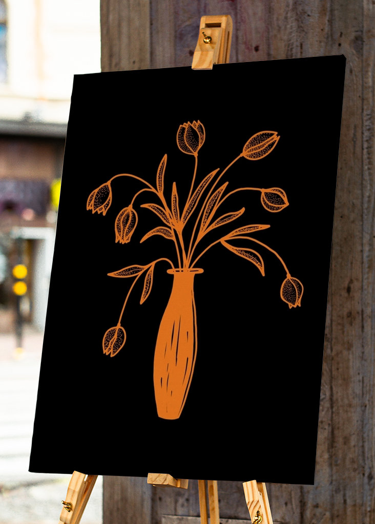 Tulips In Vase Orange Black 