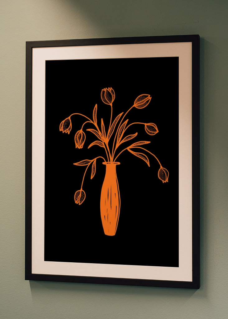 Tulips In Vase Orange Black 