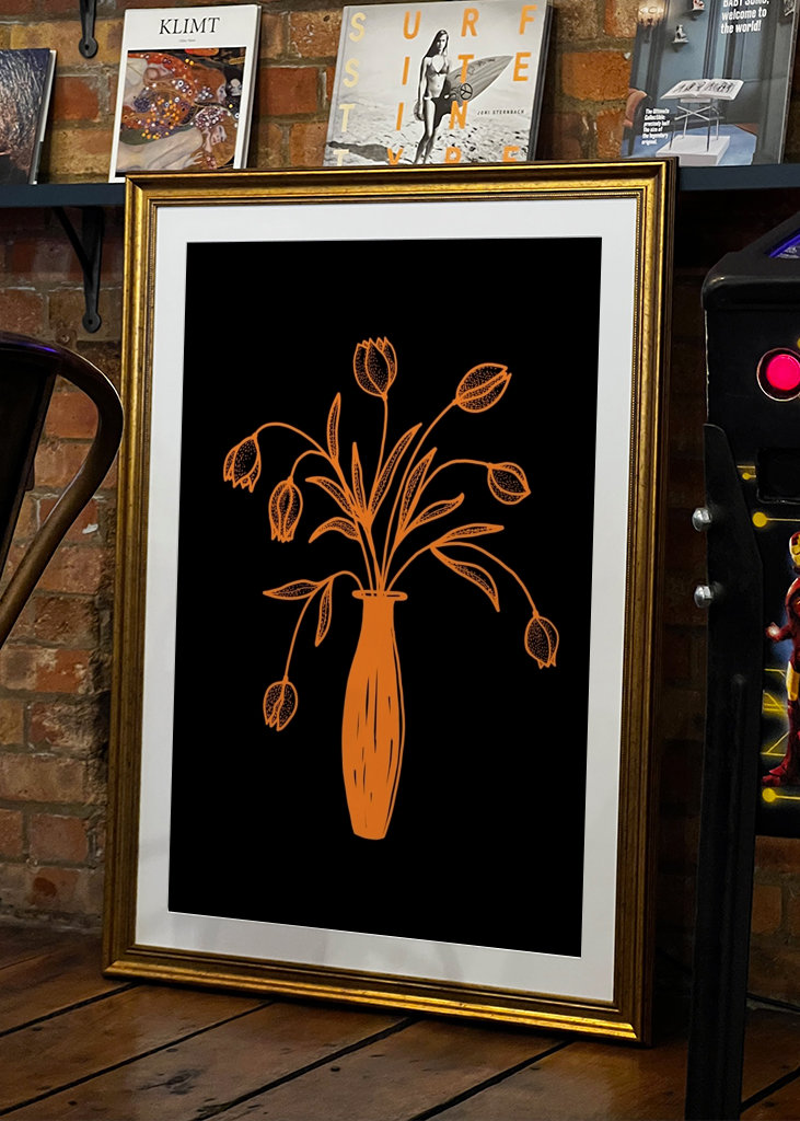 Tulips In Vase Orange Black 