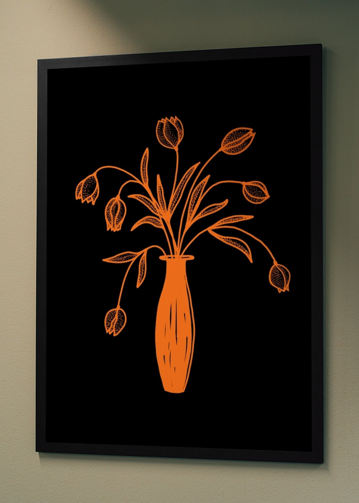 Tulips In Vase Orange Black 