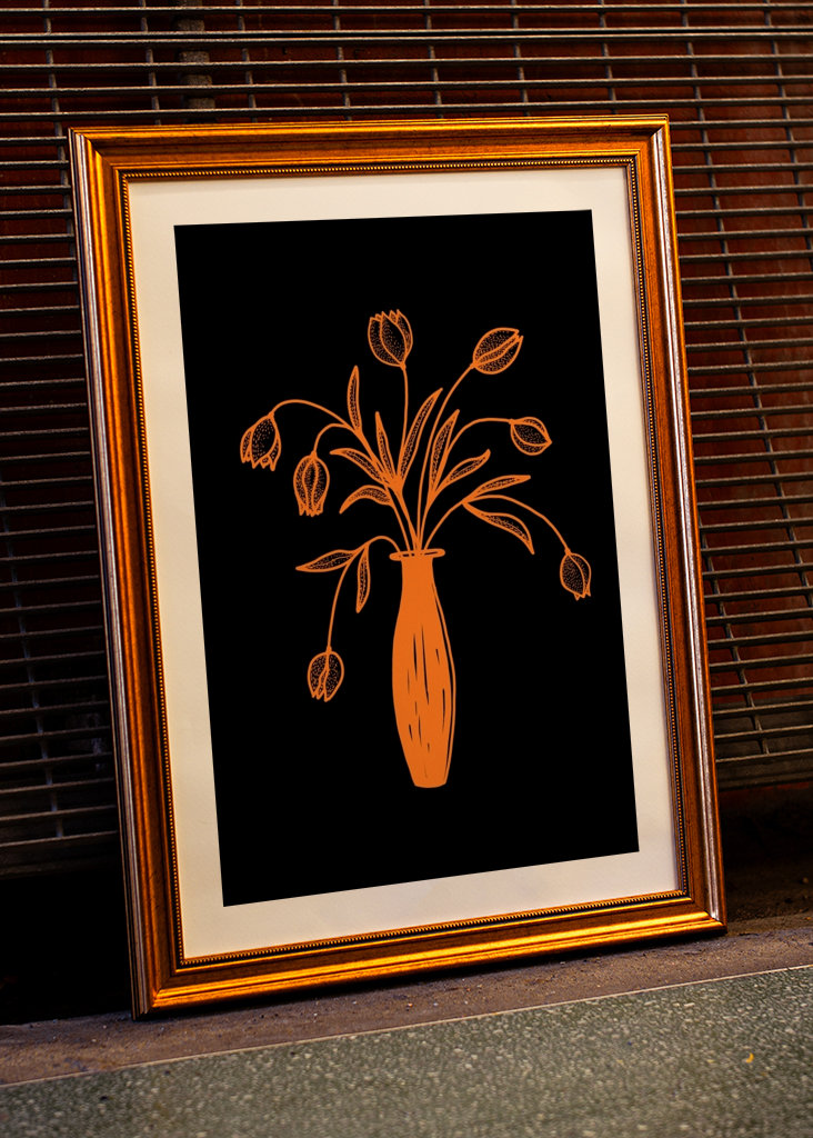 Tulips In Vase Orange Black 