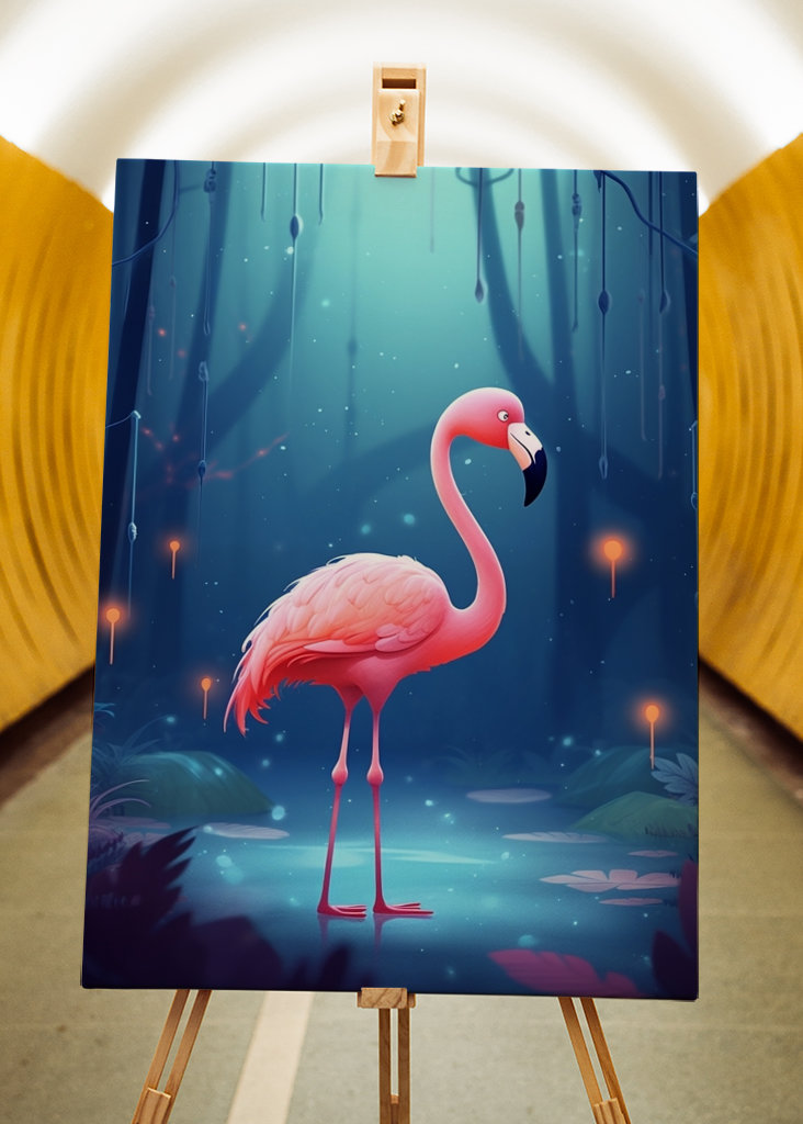 Fenicottero acquatico nella foresta