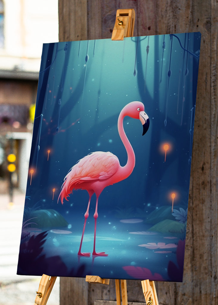 Fenicottero acquatico nella foresta