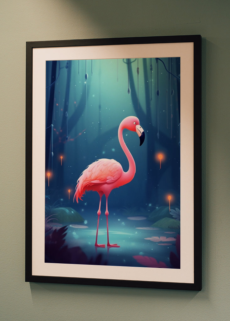 Fenicottero acquatico nella foresta