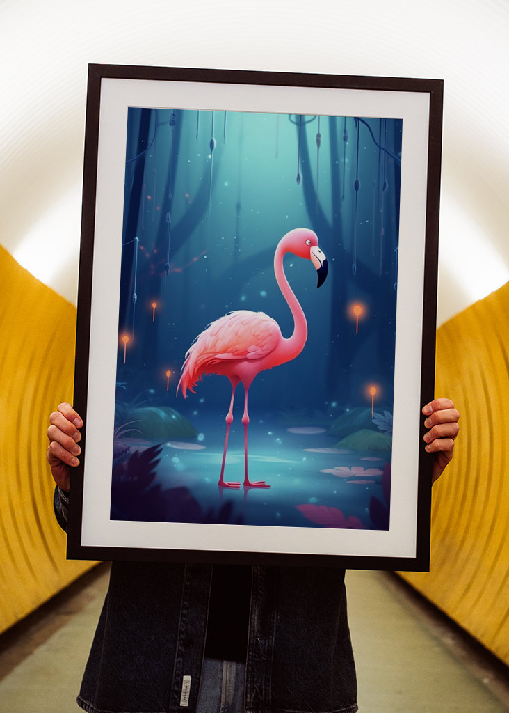 Fenicottero acquatico nella foresta