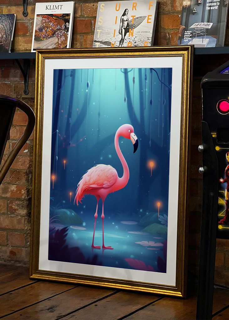 Fenicottero acquatico nella foresta