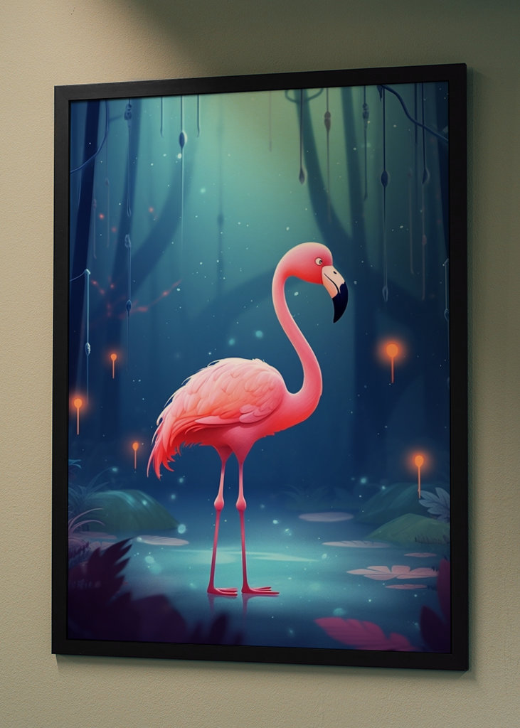 Fenicottero acquatico nella foresta