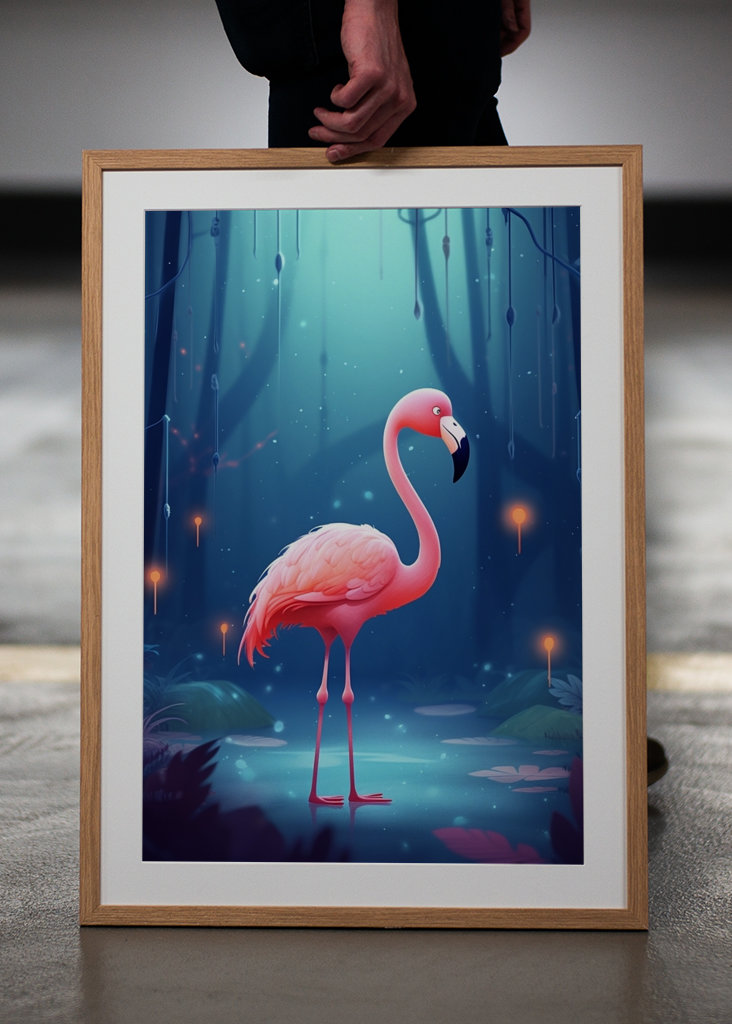 Fenicottero acquatico nella foresta