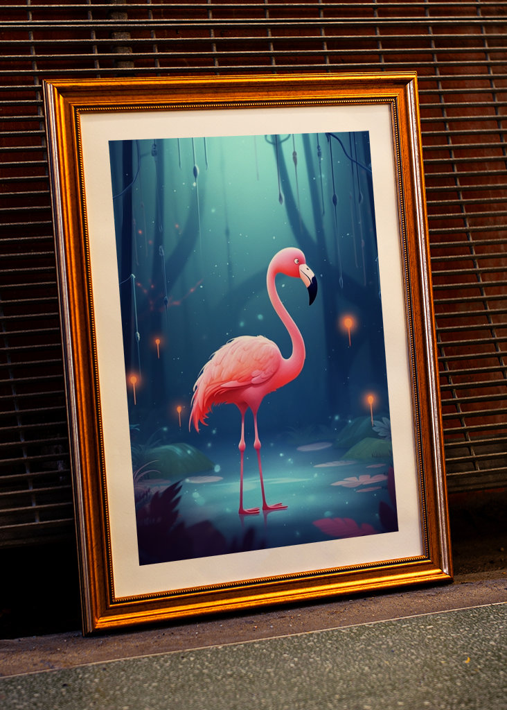 Fenicottero acquatico nella foresta