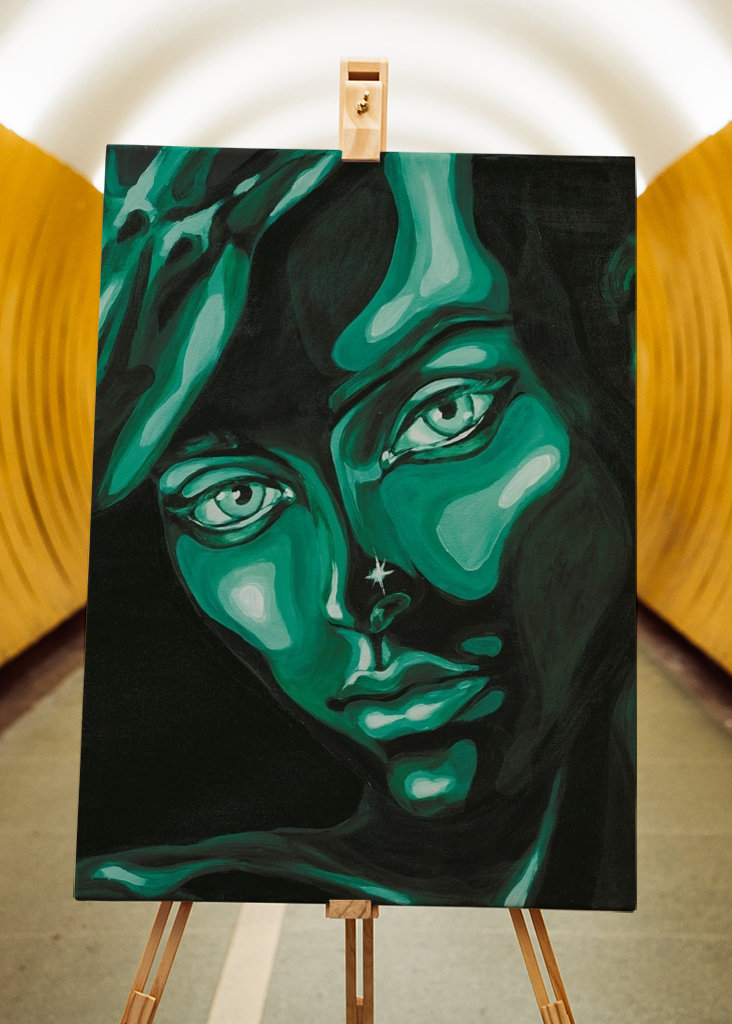  Arte de pintura de retrato verde.