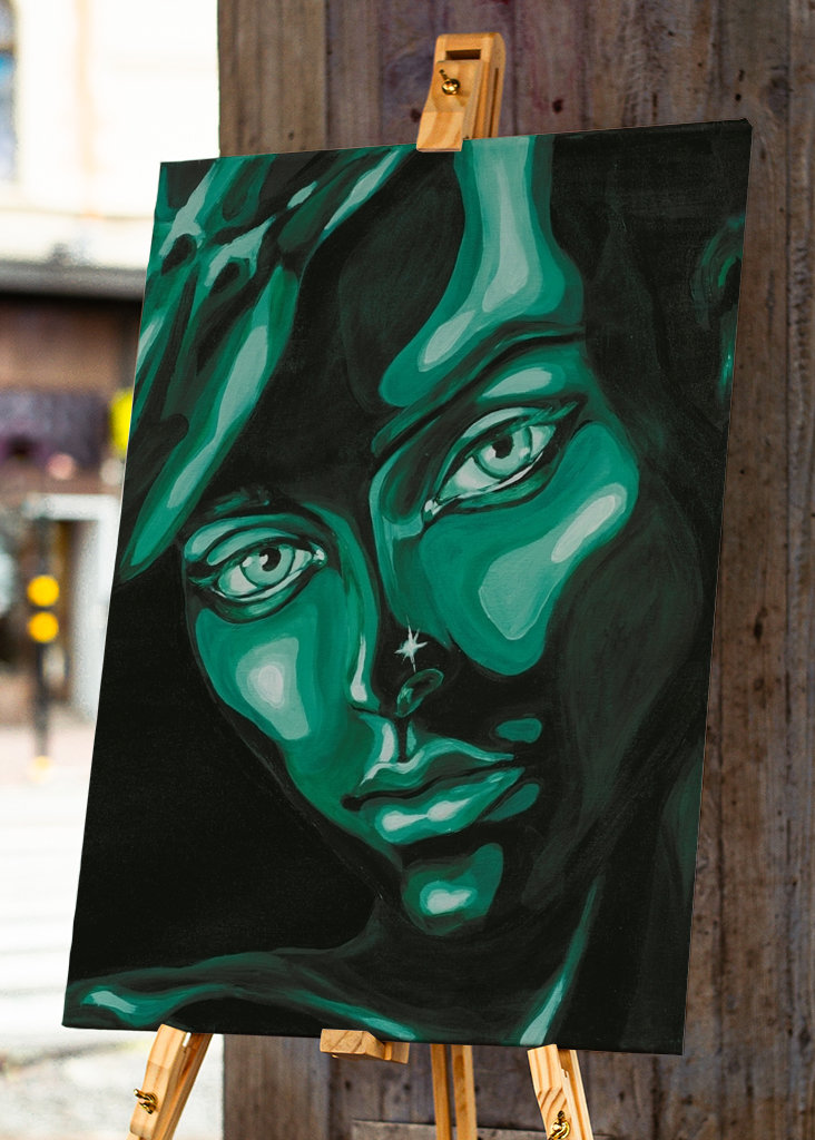  Arte de pintura de retrato verde.