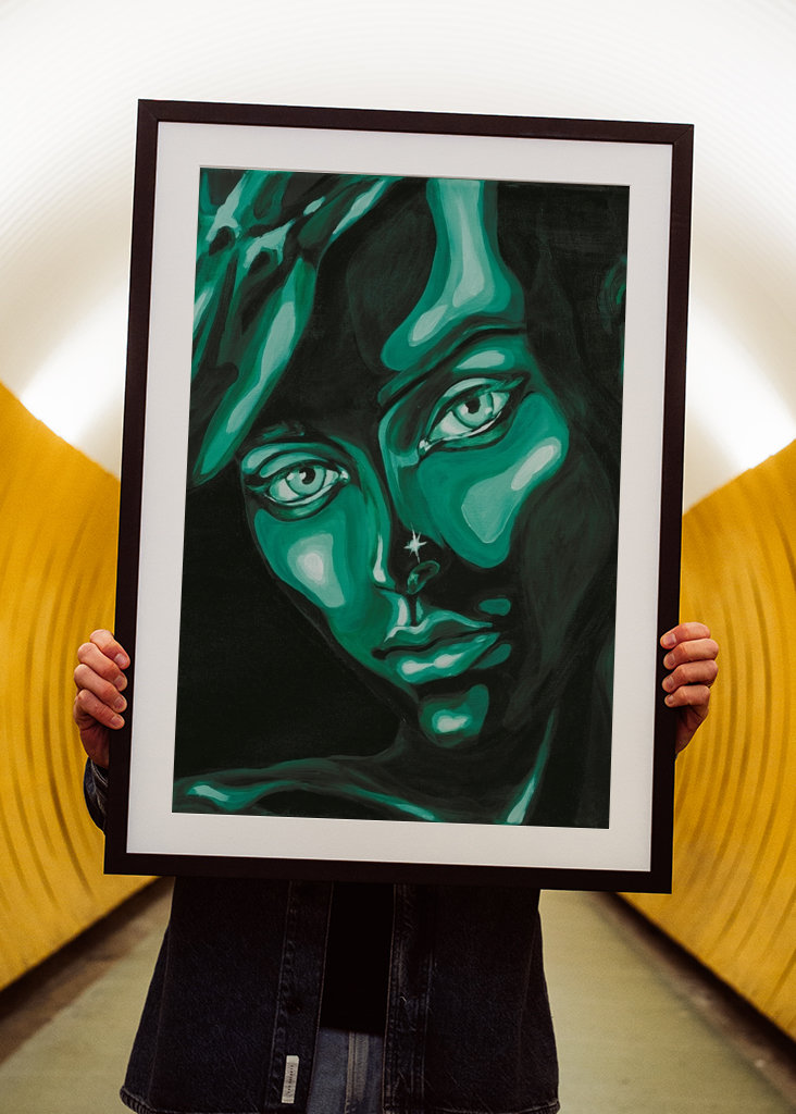  Arte de pintura de retrato verde.