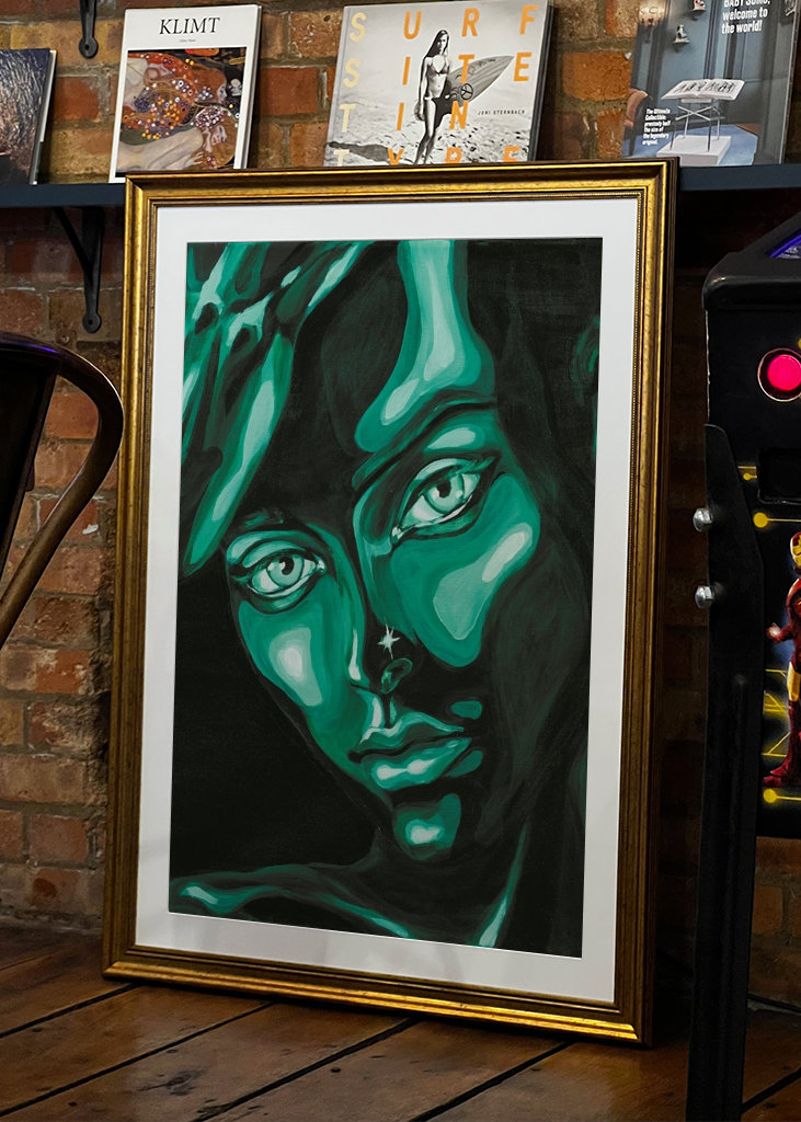  Arte de pintura de retrato verde.