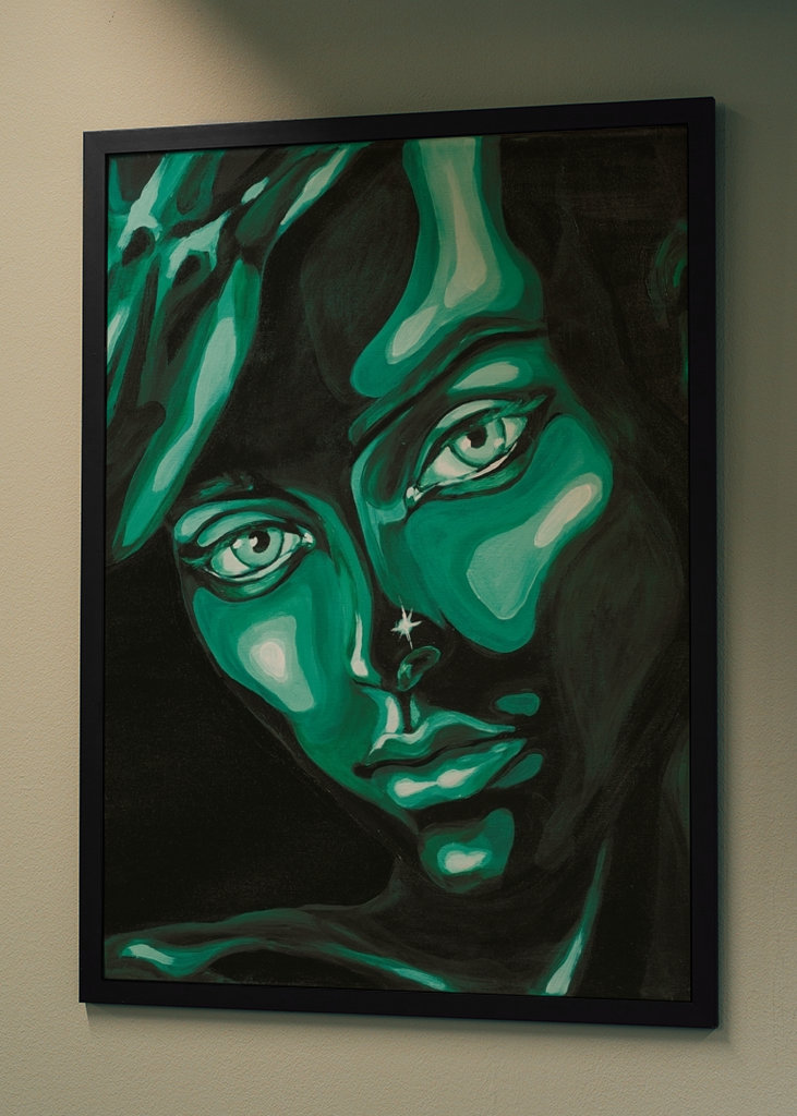  Arte de pintura de retrato verde.