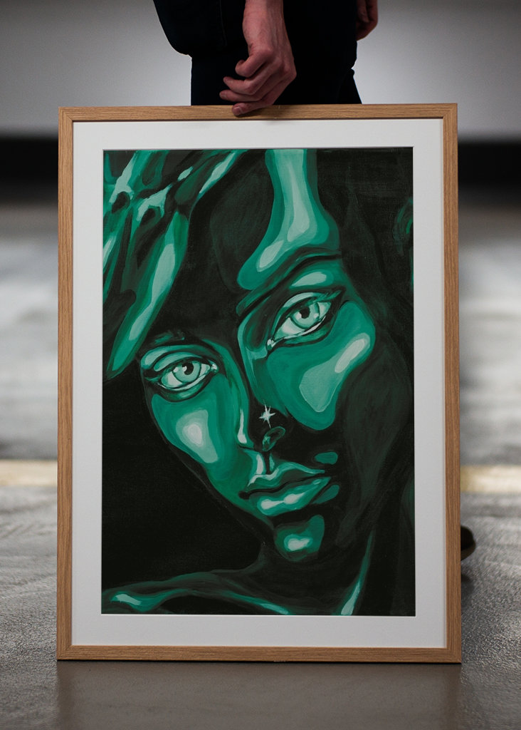  Arte de pintura de retrato verde.