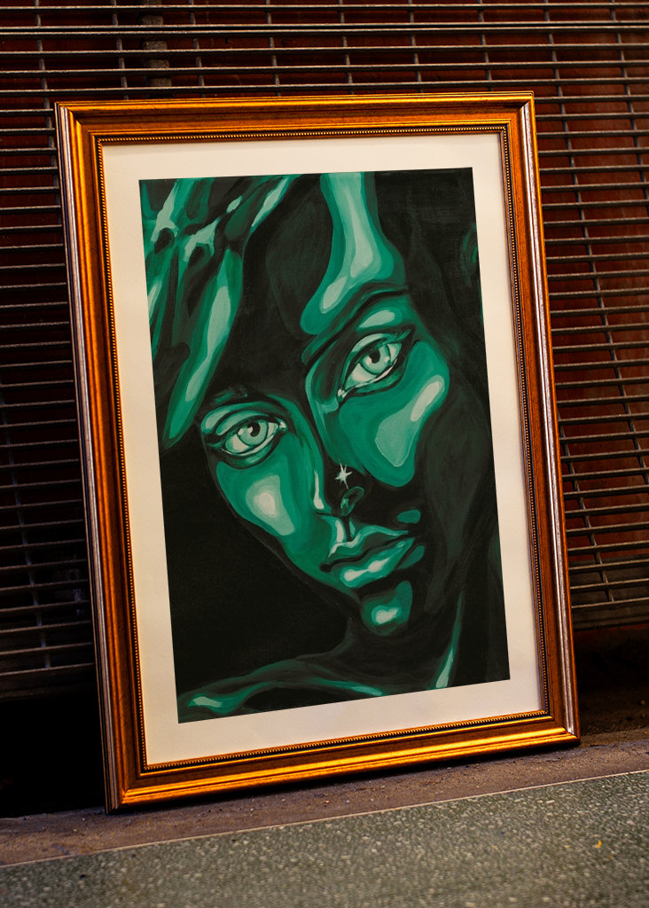  Arte de pintura de retrato verde.