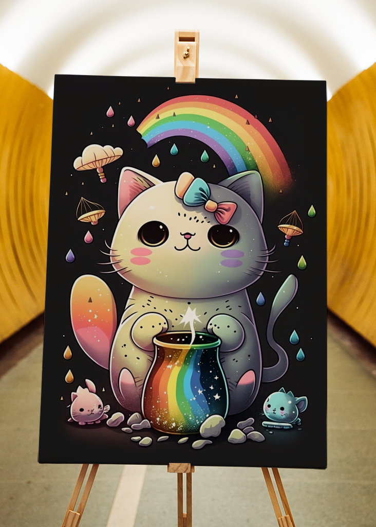 Gatto magico con arcobaleno