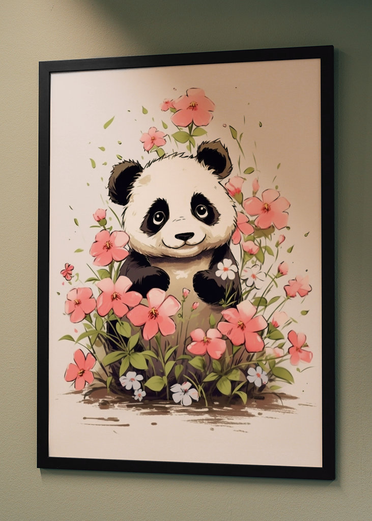 Ein süßer Panda Bär mit Blumen