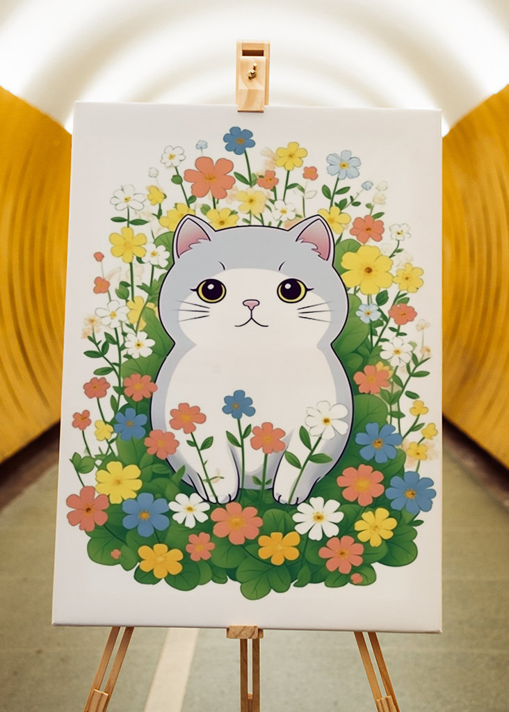 Een schattige kat met bloemen