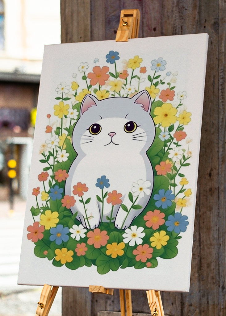 Een schattige kat met bloemen