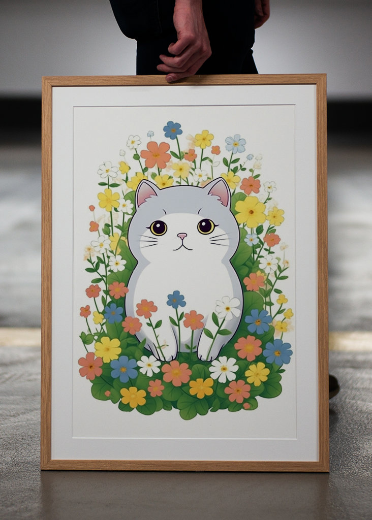 Een schattige kat met bloemen