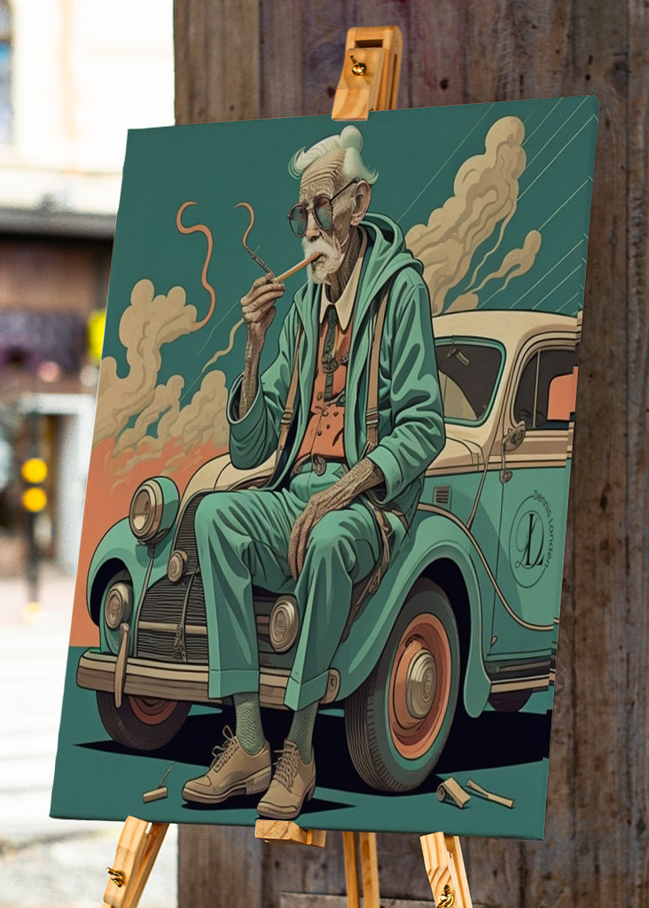 Rauchen einer Zigarre auf einem Auto