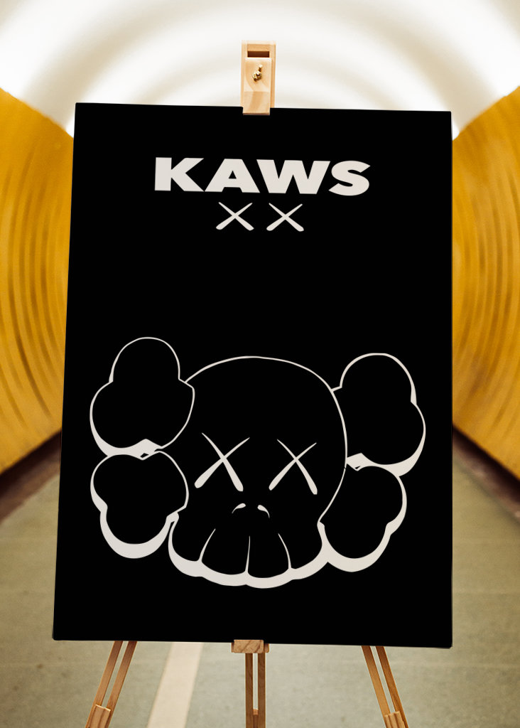 kaws head black white