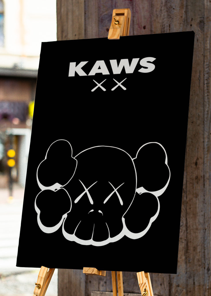 kaws head black white